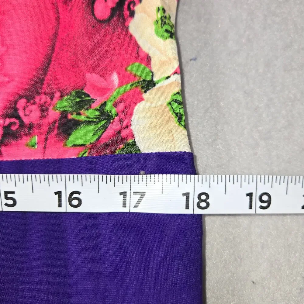 Patrick Kdep Purple Floral Colorblock Midi Dress Statement Garden Party Colorful